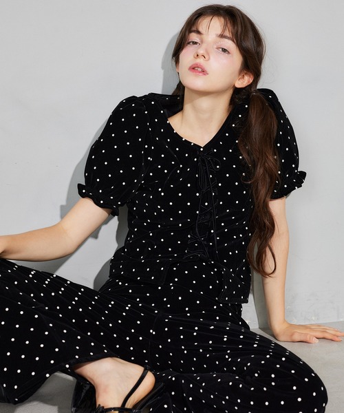 Seemi.by NICE CLAUP パンツ 「Seemi.」ベロアドットパンツ