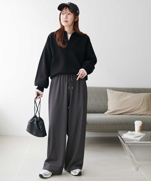 【限定展開】 ジャージ ブラック　 ニットトップス　短丈　秋服 Discoat（ディスコート） ニット セーター スウェットライクスキッパー