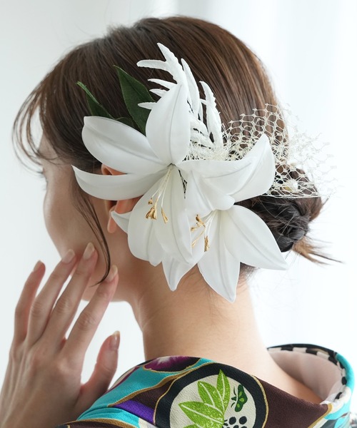 utatane 髪飾り ビッグボリューム百合チュールヴェール 日本製