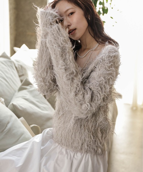 ニット セーター Vネックシャギーニットトップス レディース