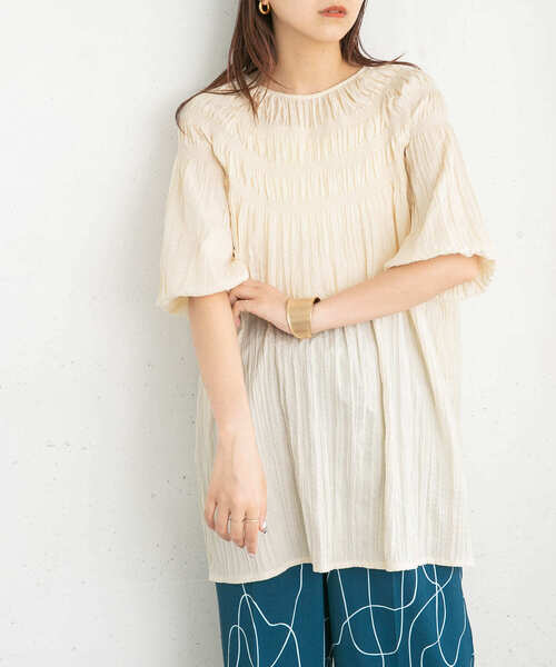 「KBF」 半袖チュニック ONE ブラウン レディース_画像3