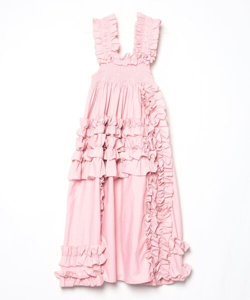 フリル付きノースリーブワンピース ピンク PERNA（ペルナ） ホイップランダムフリルワンピース ノースリーブ