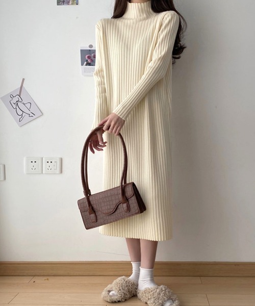 「Riff」 ニットワンピース FREE キャメル レディース_画像3