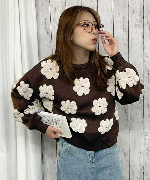 ニット セーター 「フラワーモチーフ×立体デザイン」レディース ジャ