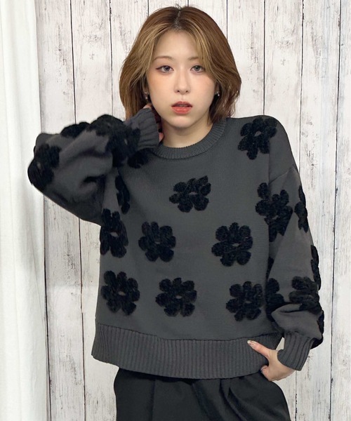 ニット セーター 「フラワーモチーフ×立体デザイン」レディース ジャ 