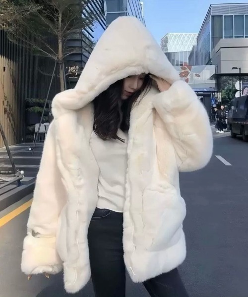 semuse コート アウター フェイクファーフードコート レディース