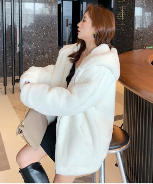 semuse コート アウター フェイクファーフードコート レディース