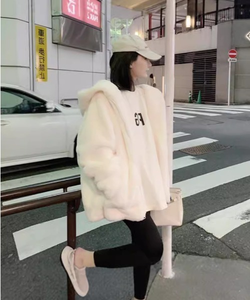 semuse コート アウター フェイクファーフードコート レディース