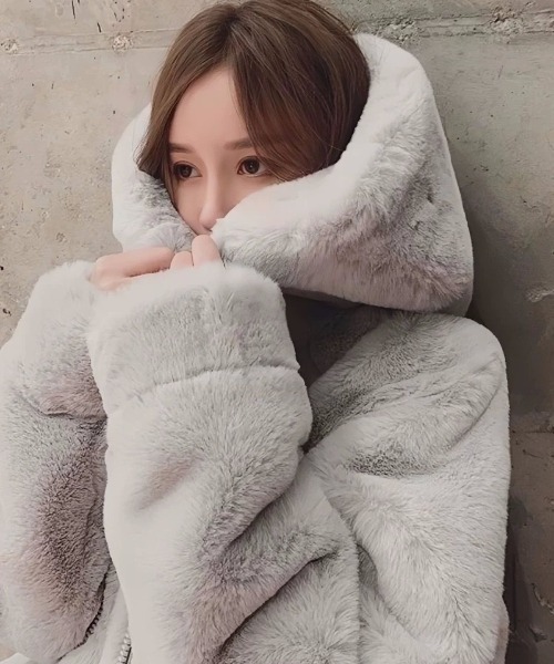 semuse コート アウター フェイクファーフードコート レディース