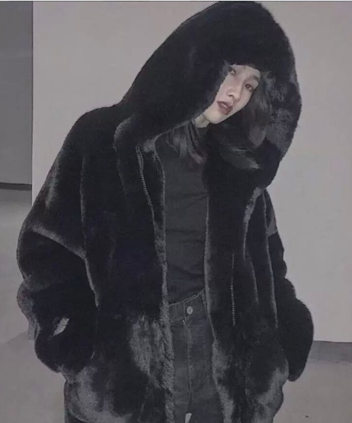 semuse コート アウター フェイクファーフードコート レディース