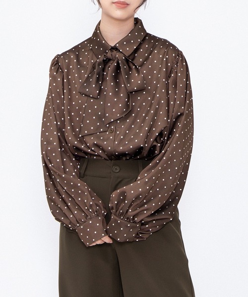 PUNYUS（プニュズ） ブラウス シャツ リボン付きドットブラウス