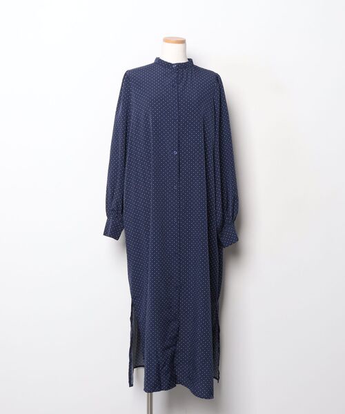 「BONLECILL」 ドット柄長袖ワンピース M ネイビー レディース_画像3