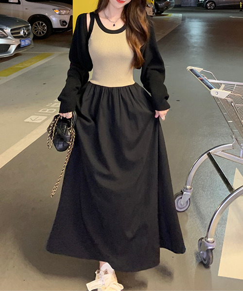 「c.u.l」 コンビワンピース L ベージュ レディース_画像2