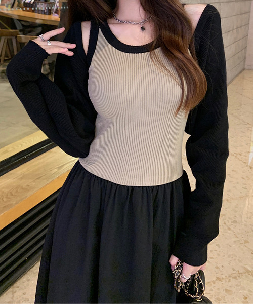 「c.u.l」 コンビワンピース L ベージュ レディース_画像3