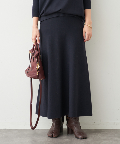 Deuxieme Classe ニットフレアスカート 美品】Deuxieme Classe ドゥーズィエムクラス ウール100 ニットフレア