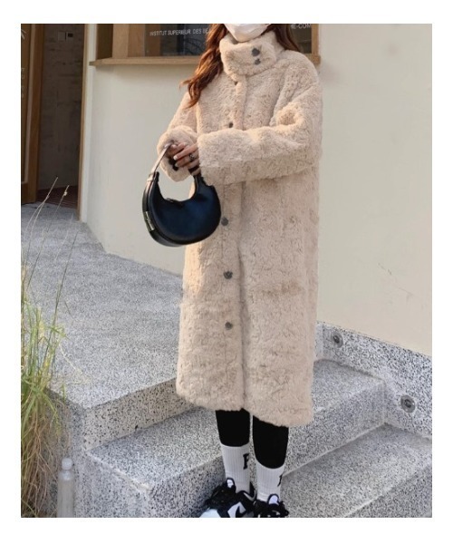 FAVORITO コート アウター スタンドカラーボタンでボアロングコート