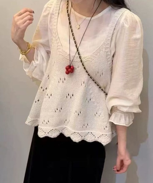 CADBURY（キャドバリー） キャミソール Uネックカギ編みニット