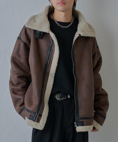 美品☆リアルムートンコート スペイン製 ブラウン 52 XLサイズ相当 sankyo shokai（三京商会） リアルムートン ［OLIVIERI］ ムートン
