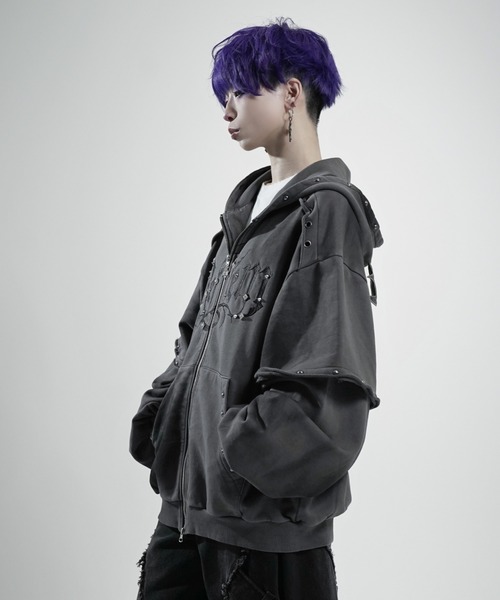 【完売品再販なし】 『REFLEM/レフレム』顔料加工ダメージジップパーカー 黒 REFLEM（レフレム） パーカー 「REFLEM/レフレム」デビルレイヤードZIP