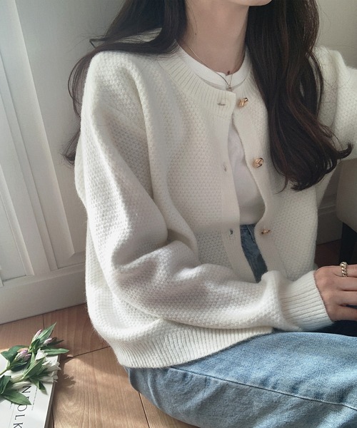 「LAUIR」 ニットカーディガン FREE ネイビー レディース_画像4