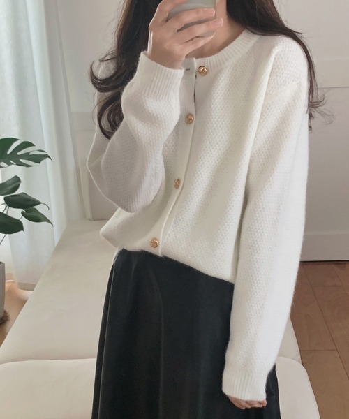 「LAUIR」 ニットカーディガン FREE ネイビー レディース_画像6