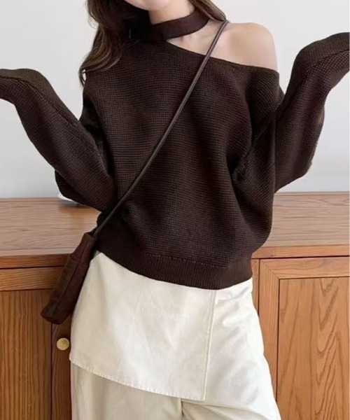 FINEnough ニット セーター ワンショルダーカットアウト ワッフル