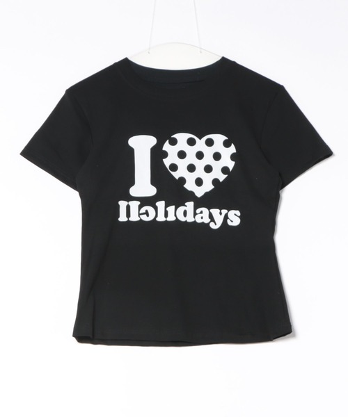 ViViDAY tシャツ 半袖 I LOVE HOLIDAY ドットハート柄＆英字ロゴ