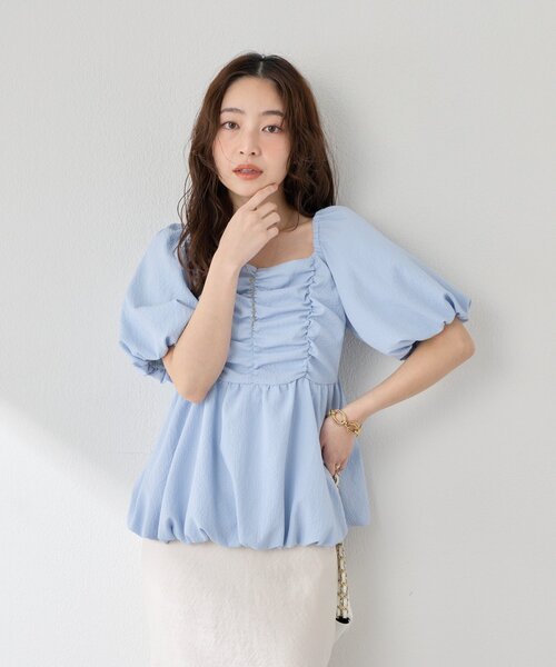 ラブティックボンボン　バルーンペプラムブラウス La boutique Bonbon（ラブティックボンボン） ブラウス シャツ 「最強