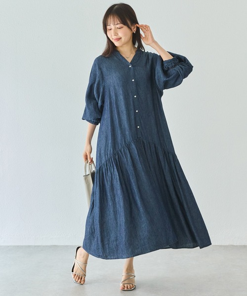 LAVEANGE（ラビアンジェ） シャツワンピース シアーデニムギャザー