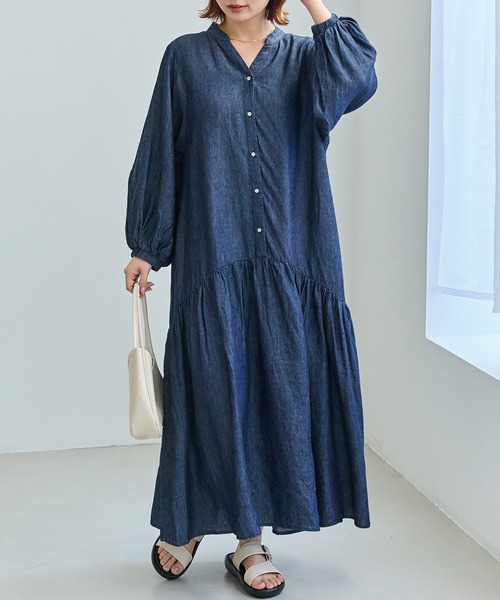 シャツワンピース シアーデニムギャザーワンピース_9
