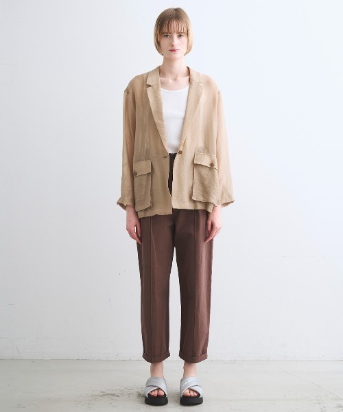 three dots シャイニーシャツジップアップフーディ ベージュ S three dots(スリードッツ)｜シャイニーシャツジップアップフーディ