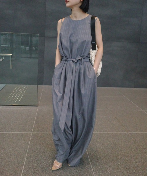 ✨美品✨アメリ CURTAIN SHOULDER ROMPERS オールインワン Ameri（アメリ） オールインワン COLOR PINSTRIPE CURVY ROMPERS