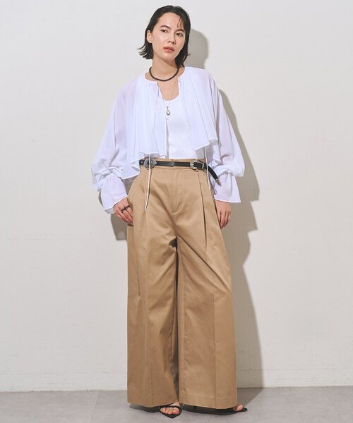 Whim Gazette ベージュ ワイドパンツ 36 Whim Gazette（ウィム ガゼット） ワイドパンツ パンツ TWILLタック