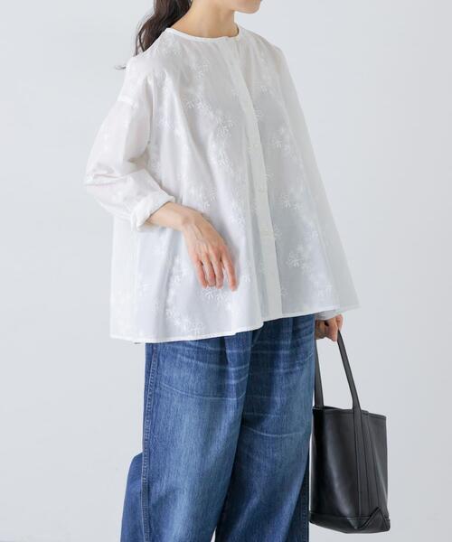 かぐれ ブラウス シャツ コットンエンブロイダリーAラインシャツ 