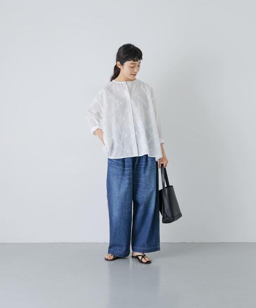 かぐれ ブラウス シャツ コットンエンブロイダリーAラインシャツ