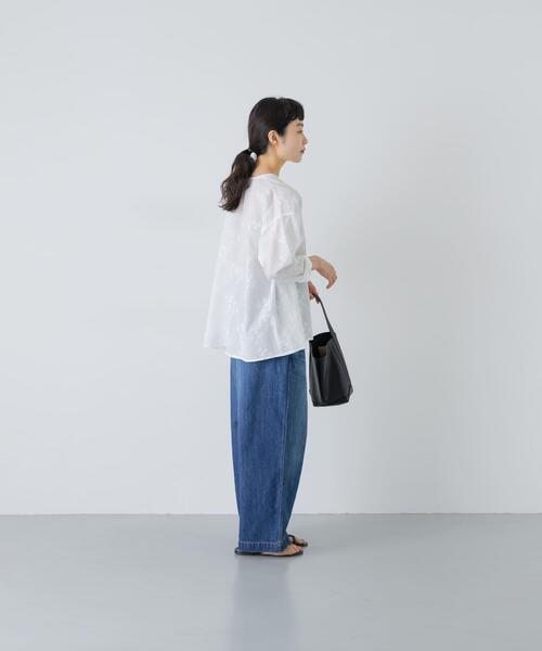 かぐれ ブラウス シャツ コットンエンブロイダリーAラインシャツ