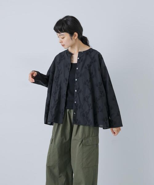 かぐれ ブラウス シャツ コットンエンブロイダリーAラインシャツ