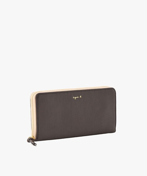 【極美品】アニエスベー 長財布 ラウンド ゴールド金具 ロゴ 黒 レディース agnes b.（アニエスベー） 長財布 財布 レザー ラウンドジップ