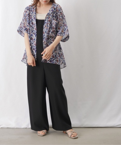 シャツ ブラウス LC/LLL ジャガード花柄開襟ブラウス