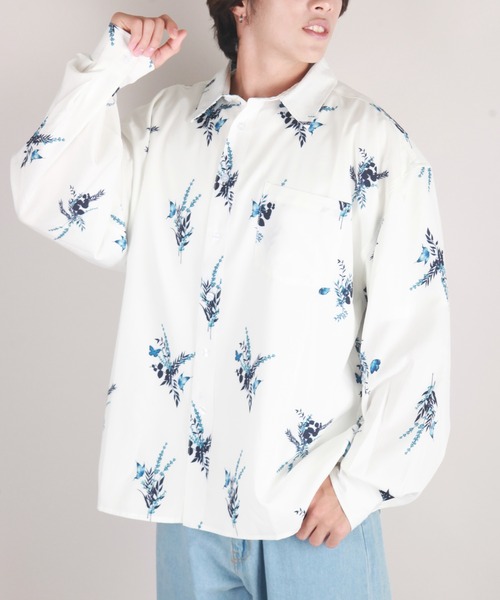 WESTSEA シャツ 総柄プリント ルーズサイズ とろみシャツ メンズ