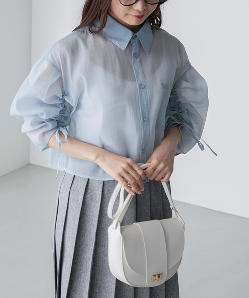 BONLECILL シャツ ブラウス 2wayギャザースリーブ クロップド