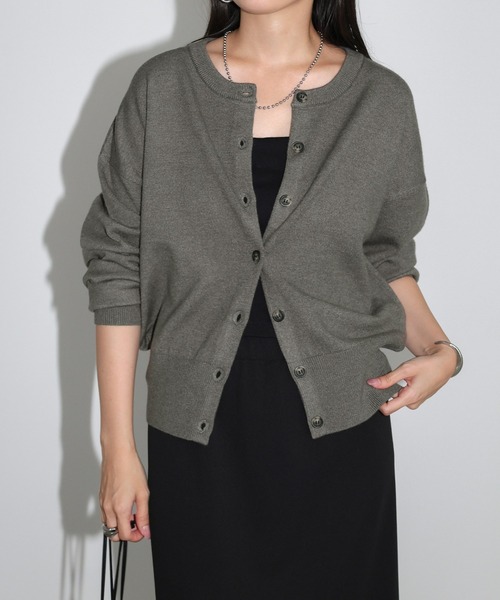 AGNONA ボタン付き長袖カーディガン andme カーディガン 「新色追加」クルーネック無地ボーダー長袖