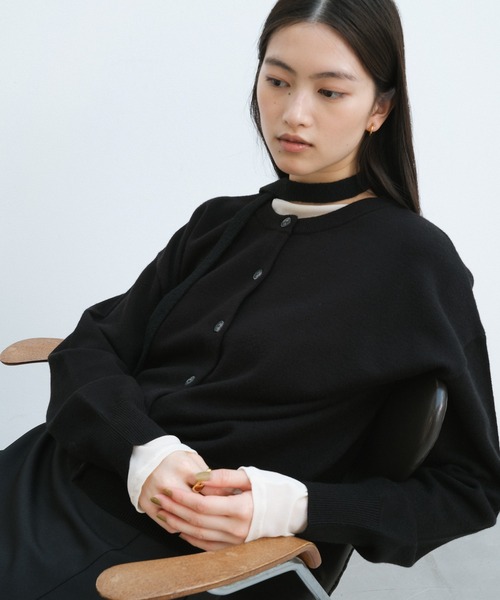 ❤あんさま❤IENA／クルーネックカーディガン／ブラック&amp;ボーダー2点 andme（アンドミー） カーディガン 「新色追加」クルーネック無地
