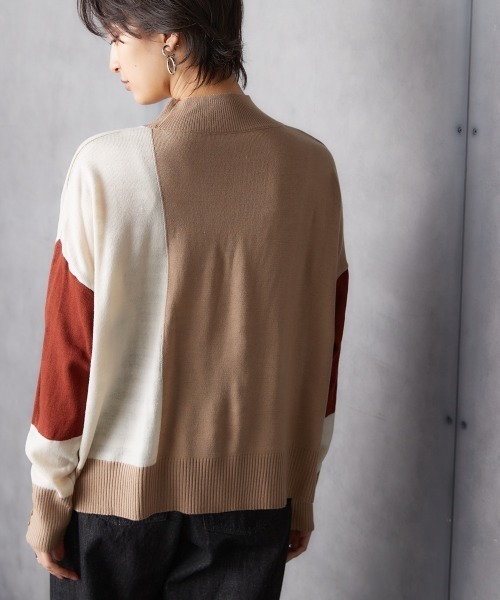 Soiunique（スワユニーク） ニット セーター 配色切り替え袖ボタン付
