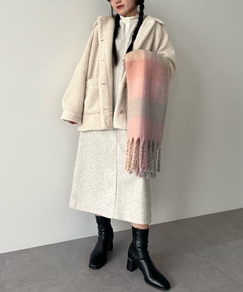 美品❗️ミンクファー ヤーンニット　リバーシブルジャケット Green Parks（グリーンパークス） ジャケット ブルゾン 衿付きボア