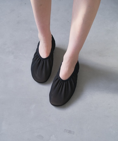 バレエシューズ パンプス 「quartierglam 」メッシュギャザーバレエシューズ