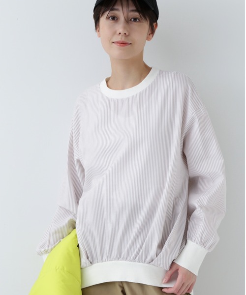 human woman ブラウス シャツ コットンオックスストライプブラウス  