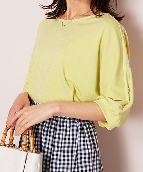 BELLUNA PLUS（ベルーナプラス） tシャツ ラメ調肩ボタンデザインプル