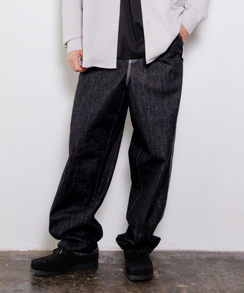 GLAZOS パンツ 「大人向けサイズあり」デニム・配色ステッチペインター