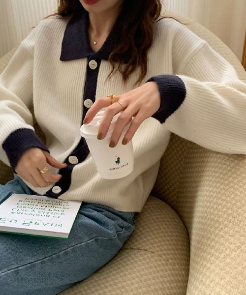 カーディガン 配色ニットカーディガン レディース miniministore 配色ニットカーディガン 韓国風レディース